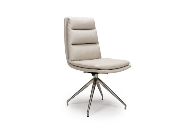 Nobo Swivel Dining Chair in Taupe Faux Leather Fabric and brushed steel legs to buy online UK & Ireland delivery or visit The Urban Company Newry