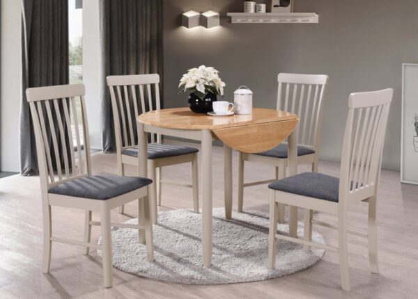 Altona Solid Wood Dining Set Round Drop Leaf Table and 4 Chairs Grey to buy online UK and Ireland delivery or visit The Urban Company Newry