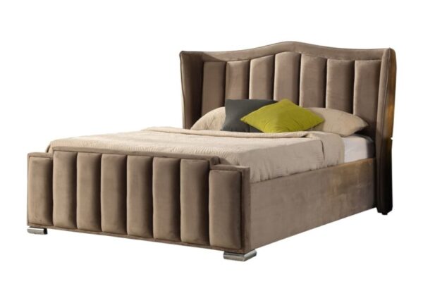 Clare Double Bed Frame Mink Upholstered Gas Lift Ottoman Bed to buy online UK and Ireland delivery or visit The Urban Company Newry