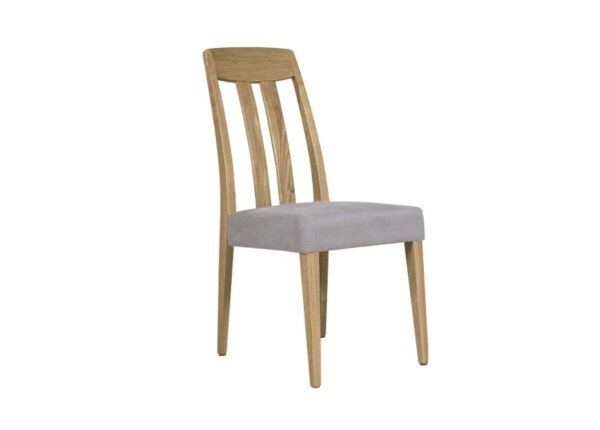 Hadley Dining Chair Solid Oak Slat Back Grey Upholstery to buy online UK and Ireland delivery of visit The Urban Company Newry