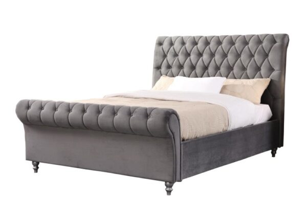 Kilkenny Double Bed Frame Grey Upholstered Sleigh Bed Style to buy online UK and Ireland delivery or visit The Urban Company Newry