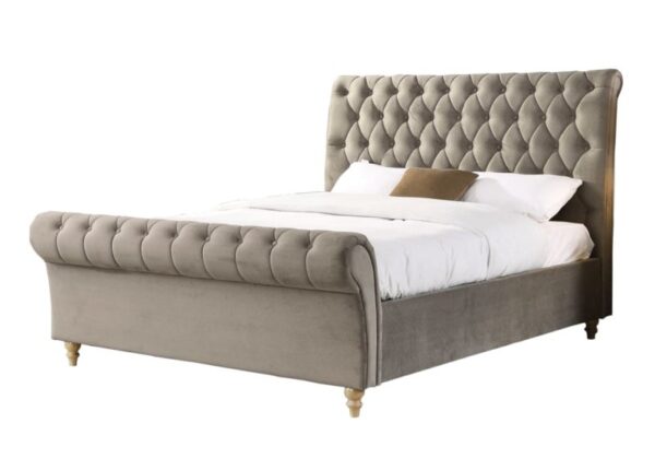 Kilkenny Double Bed Frame Mink Upholstered Sleigh Bed Style to buy online UK and Ireland delivery or visit The Urban Company Newry