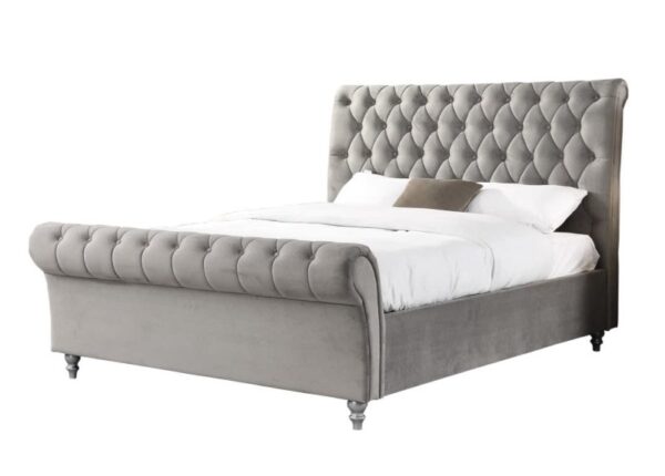 Kilkenny Double Bed Frame Silver Upholstered Sleigh Bed Style to buy online UK and Ireland delivery or visit The Urban Company Newry