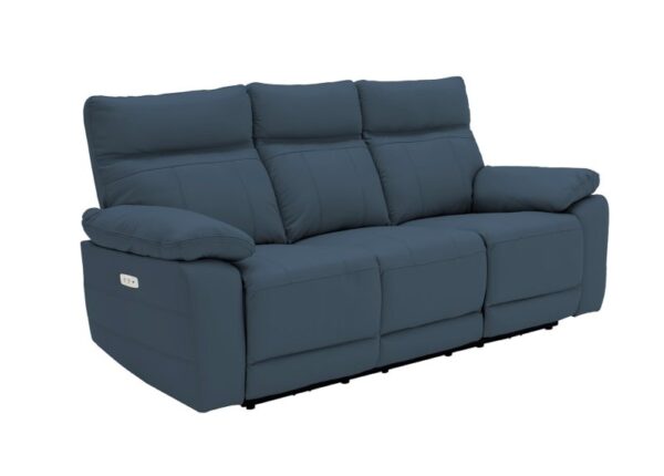 Positano electric 3 seater reclining sofa in Indigo Blue Leather to buy online UK & IRE delivery or visit The Urban Company Newry