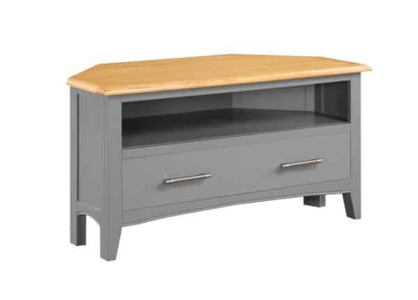 Rossmore Corner TV Unit Solid Oak in Slate Grey to buy online UK and Ireland delivery or visit Urban Home Newry