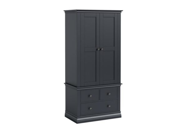 Bordeaux Gents Double Wardrobe with 3 Drawers Charcoal Painted Pine at Urban Home Newry