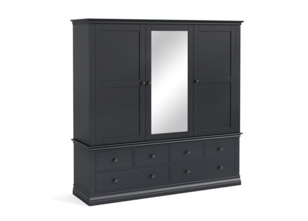 Bordeaux Triple Wardrobe with 6 Drawers Charcoal Painted Pine at Urban Home Newry