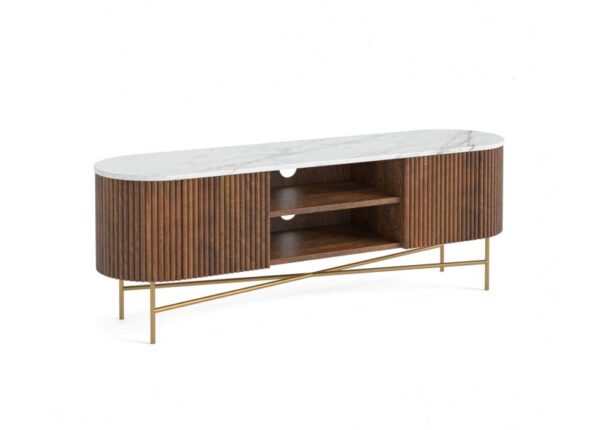 Harvard Medium TV Unit Coffee Brown Mango Wood Marble Top at Urban Home Newry