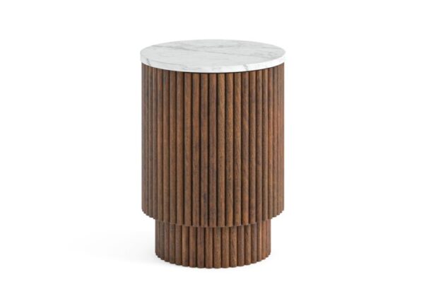 Harvard Round Side Table Coffee Brown Mango Wood Marble Top at Urban Home Newry