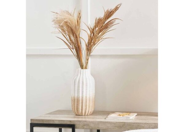 Amalia Natural and White Stoneware Textured Vase at The Urban Company Newry UK and Ireland-delivery - crop