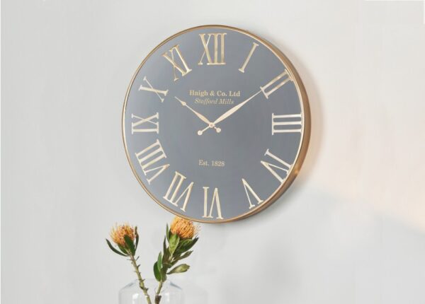 Antique Gold and Black Metal Round Wall Clock at The Urban Company Newry UK and Ireland delivery