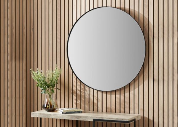 Black Metal Slim Frame Round Wall Mirror Large at The Urban Company Newry UK and Ireland delivery