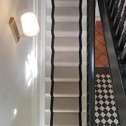 Brooklyn Stair Runner Ready Made with Primo Ultra Cloudy Bay Carpet and Black Cotton Border at The Urban Company Newry UK and Ireland delivery