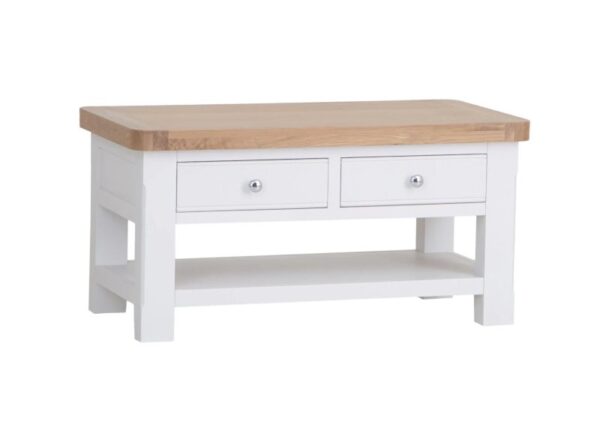 Chatsworth Coffee Table white painted pine with solid oak top at The Urban Company Newry UK and Ireland delivery