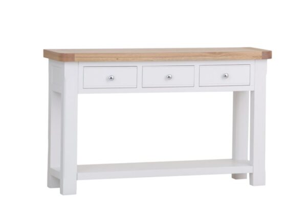 Chatsworth Console Table white painted pine with solid oak top at The Urban Company Newry UK and Ireland delivery