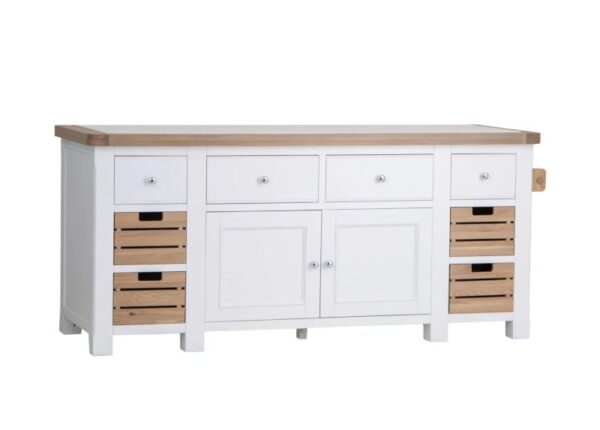 Chatsworth Large Kitchen Island unit white painted pine with solid oak top at The Urban Company Newry UK and Ireland delivery