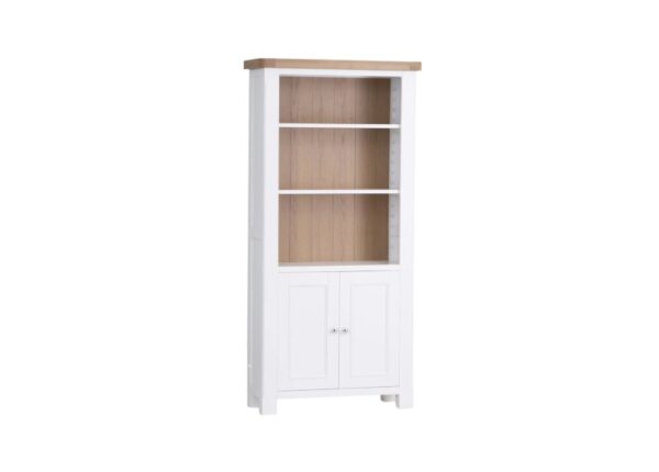 Chatsworth Large Tall Bookcase white painted pine with solid oak top at The Urban Company Newry UK and Ireland delivery