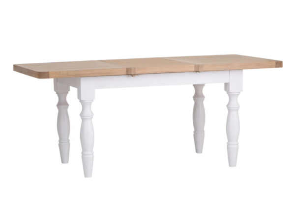 Chatsworth White Painted Pine Solid Oak Top 1300mm to 1800mm extending dining table at The Urban Company Newry UK and Ireland delivery-extended-2