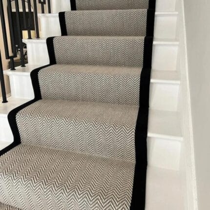 Manhattan Stair Runner Ready Made with Herringbone Carpet and Black Cotton Border at The Urban Company Newry UK and Ireland delivery - main (1)