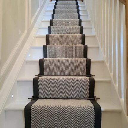 Soho Stair Runner Ready Made with Herringbone Carpet and Black Herringbone Cotton Border at The Urban Company Newry UK and Ireland delivery