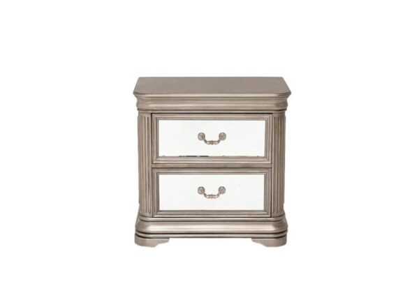 Jessica Bedside Table Champagne Wood Finish 2 Drawers with Mirror Panels at The Urban Company Newry UK and Ireland delivery