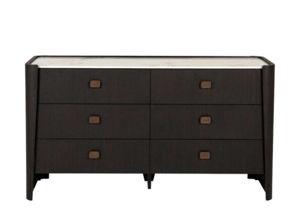 Vienna 6 Drawer Chest of Drawers Dresser Ebony Finish with Sintered Stone Top at The Urban Company Newry UK and Ireland delivery