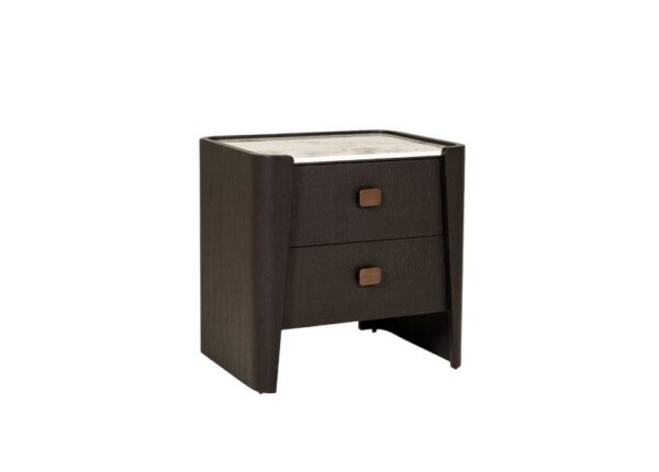 Vienna Bedside Table 2 Drawers Ebony Finish with Sintered Stone Top at The Urban Company Newry UK and Ireland delivery - angle profile