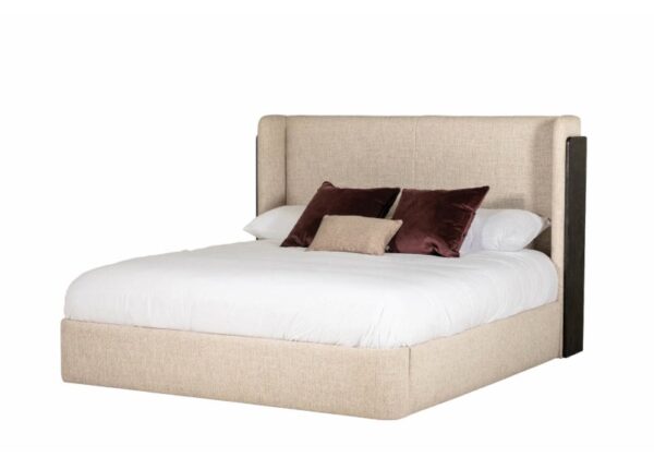 Vienna King Size Upholstered Bed Frame Natural Fabric with Ebony Wood Finish at The Urban Company Newry UK and Ireland delivery