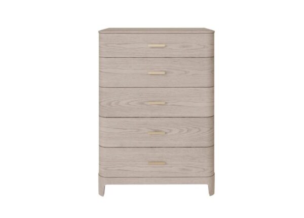 Zahra 5 Drawer Tall Chest of Drawers in Cream Ash Wood Veneer at The Urban Company Newry UK and Ireland delivery