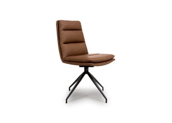 Nobo Swivel Dining Chair in Tan Faux Leather Fabric and black powder coated legs to buy online UK & Ireland delivery or visit Urban Furnishing Co. Newry