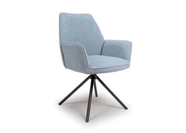 Uno Swivel Dining Chair with Light Blue Boucle Fabric Upholstery at The Urban Company Newry UK and Ireland delivery