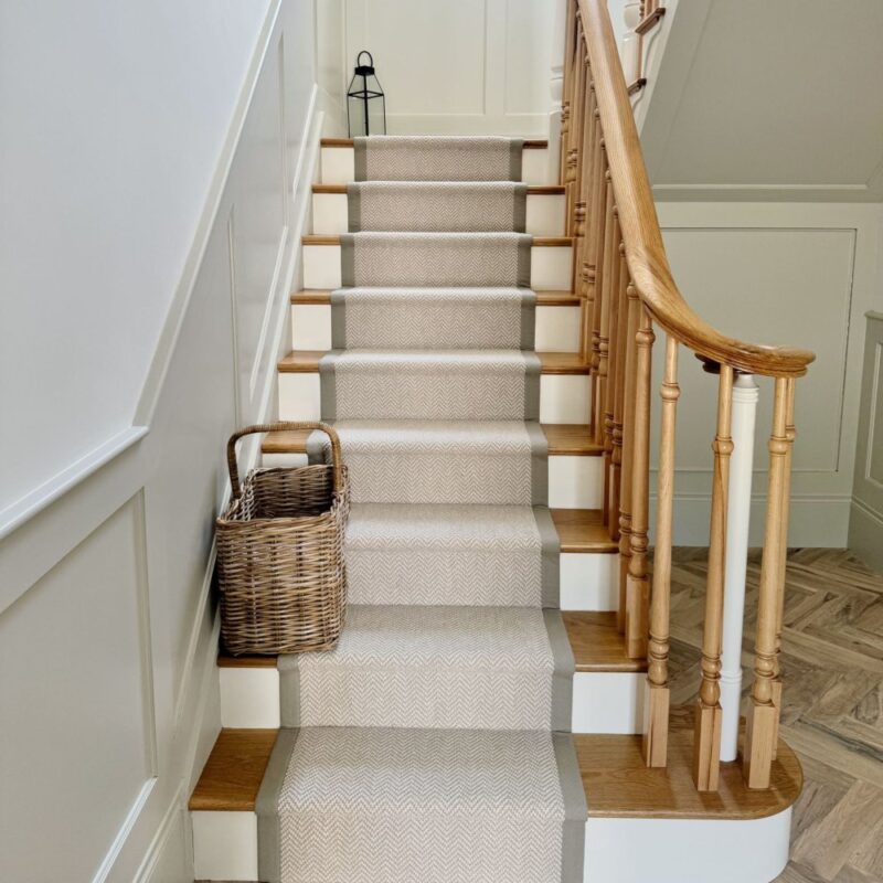 The Dakota Herringbone Stair Runner with Cotton Border supplied and fitted Northern Ireland and Ireland at Urban Flooring Newry