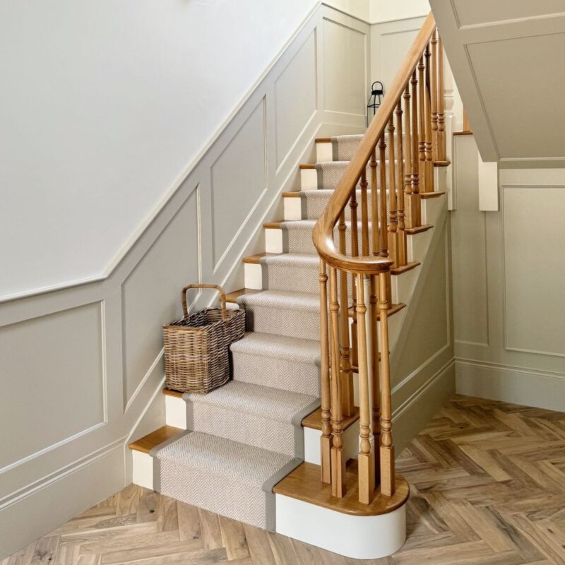 The Dakota Herringbone Stair Runner with Cotton Border supplied and fitted Northern Ireland and Ireland at Urban Flooring Newry - angle