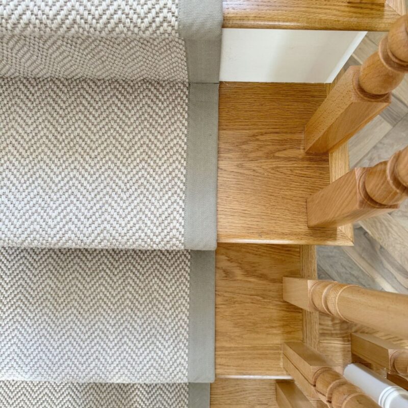 The Dakota Herringbone Stair Runner with Cotton Border supplied and fitted Northern Ireland and Ireland at Urban Flooring Newry - close-up