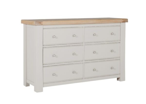 Ashbourne 6 Drawer Dresser Chest of Drawers Taupe Paint Finish and Oak Veneer at The Urban Company Newry buy online UK and Ireland delivery