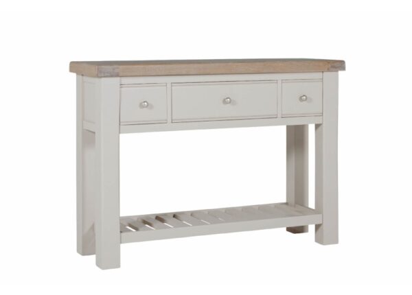 Ashbourne Console Table 3 Drawers Taupe Paint Finish and Oak Veneer at The Urban Company Newry buy online UK and Ireland delivery