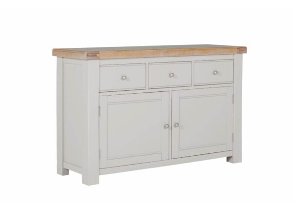 Ashbourne Large Sideboard 3 Drawer 2 Door Taupe Paint Finish and Oak Veneer at The Urban Company Newry buy online UK and Ireland delivery