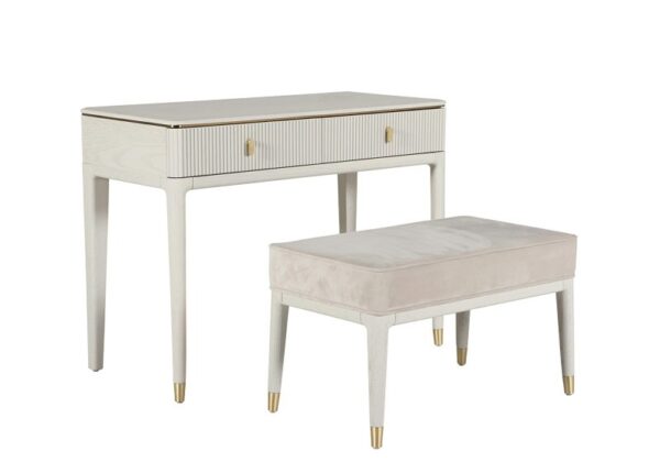 Diletta Dressing Table with 2 Drawers in Stone White Finish at The Urban Company Newry buy online UK and Ireland delivery - with matching stool