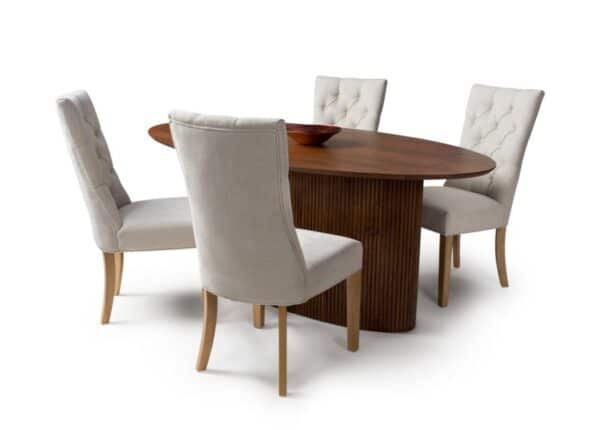 Panama Oval Dining Table Walnut Stained Acacia Wood with Pedestal Base at The Urban Company Newry UK and Ireland delivery - with Eaton linen dining chairs